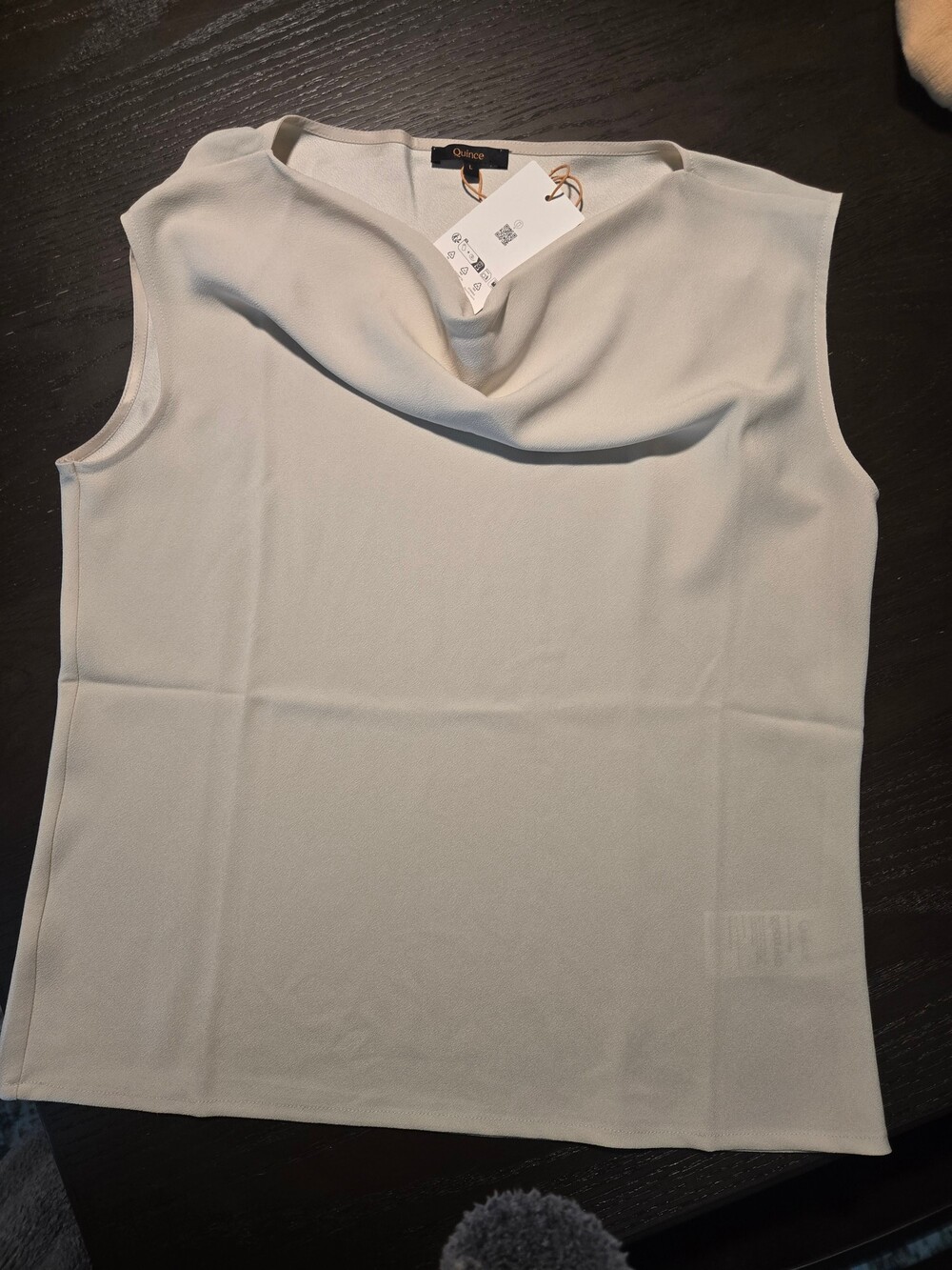 Quince Sleeveless Top Size Large Light Beige Cowl Neck